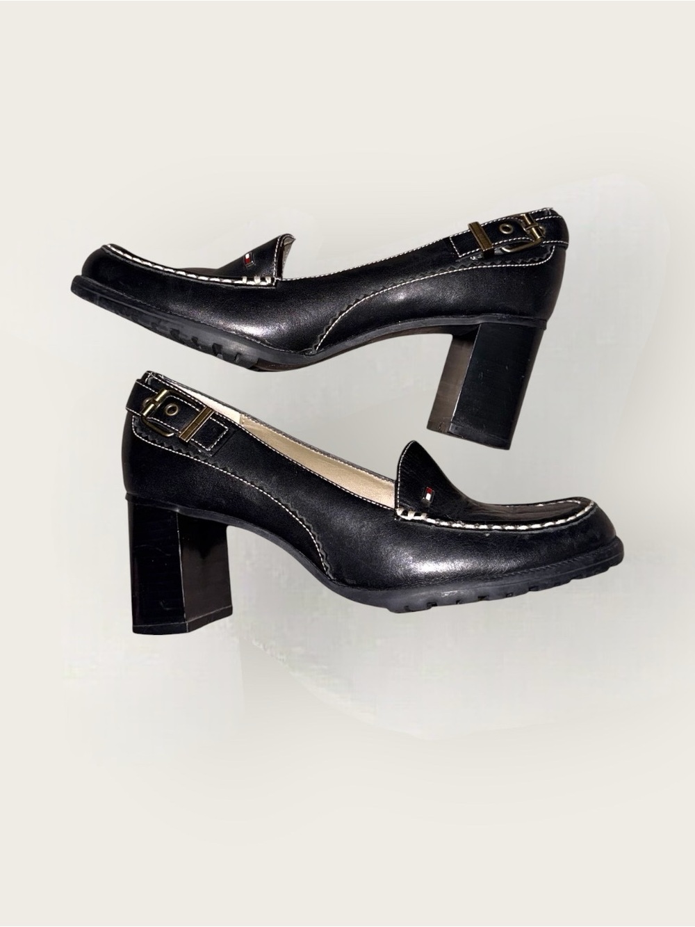 Vintage Y2K Tommy Hilfiger black chunky block-heel loafers 7.5